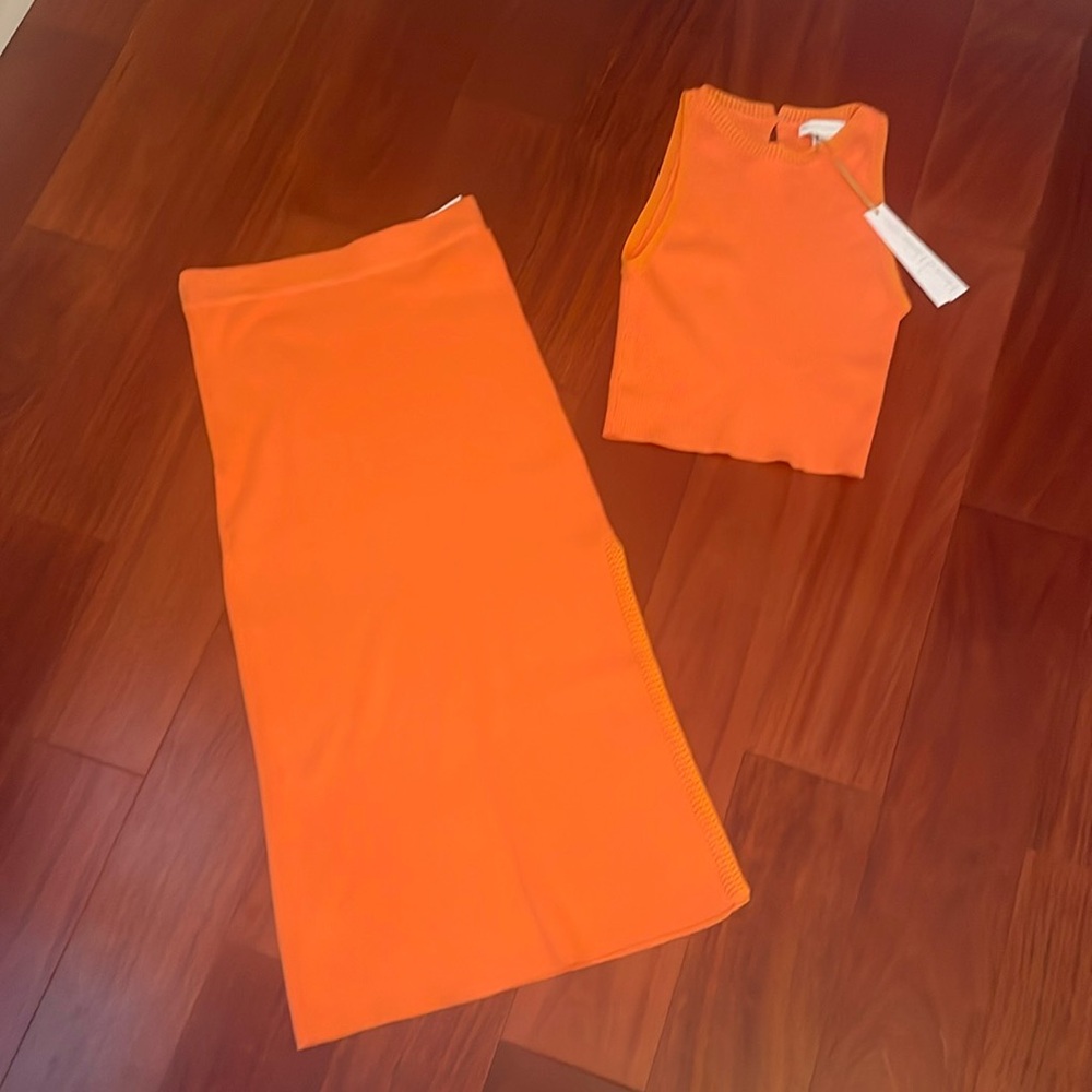 New HOUSE OF HARLOW 1960 Bright Popsicle Orange Midi Skirt Set